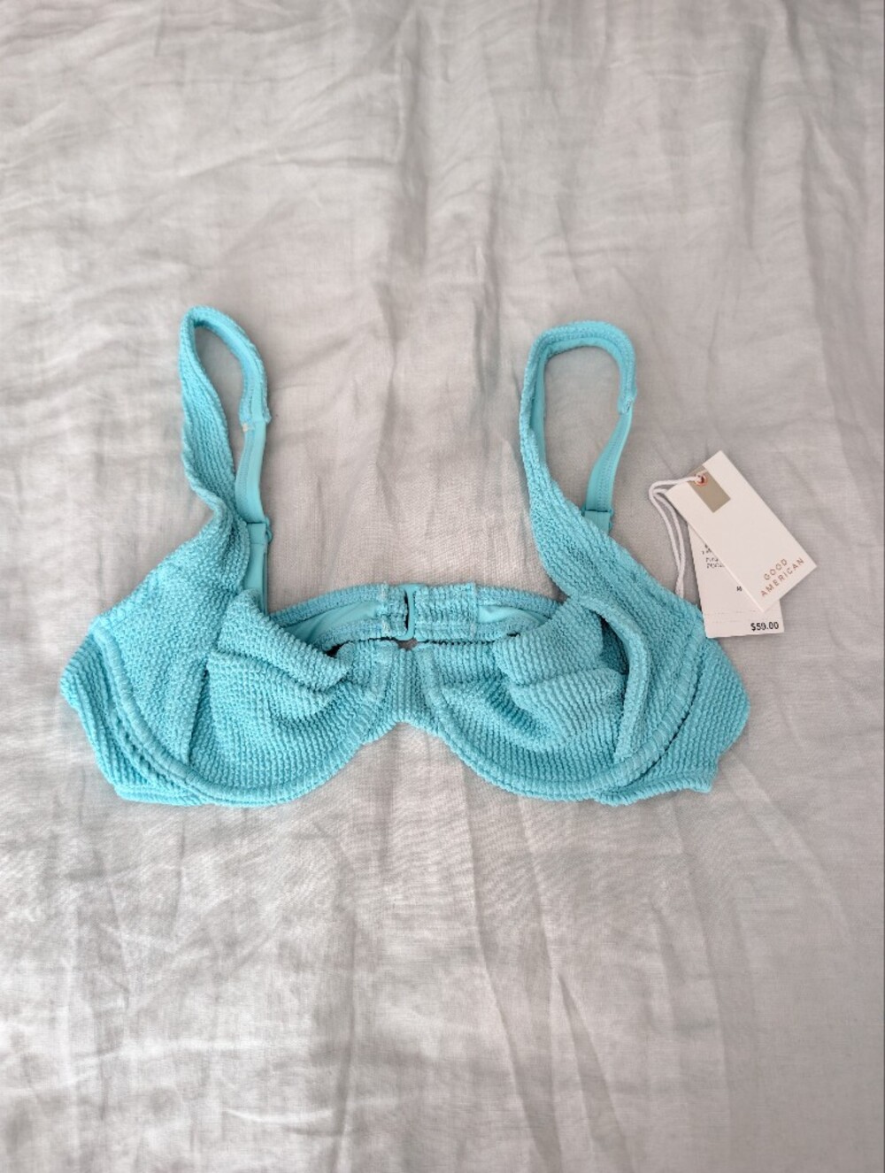 Good American Always Fit Demi Textured Bikini Top NWT Pool Blue Size M